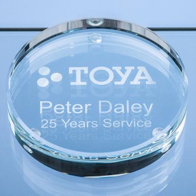 Image of Promotional 9cm x 18mm Clear Glass Round Paperweight